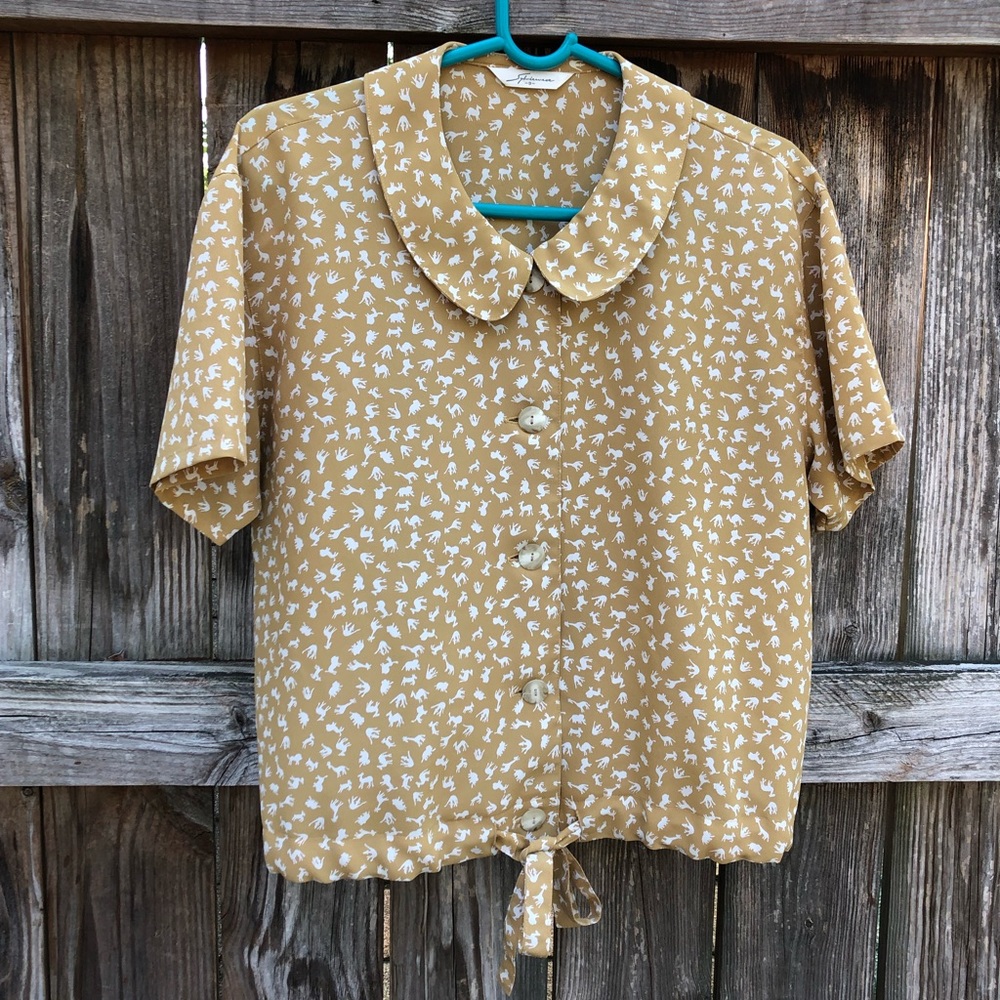 Vintage Animal Print Blouse with tie waist Size S